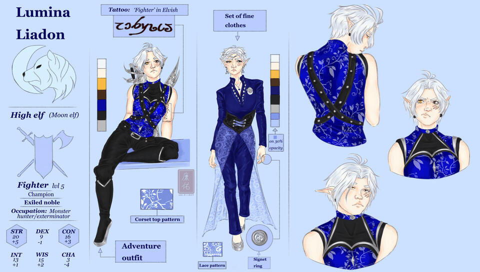 Lumina Liadon (Original DnD character) - character sheet
